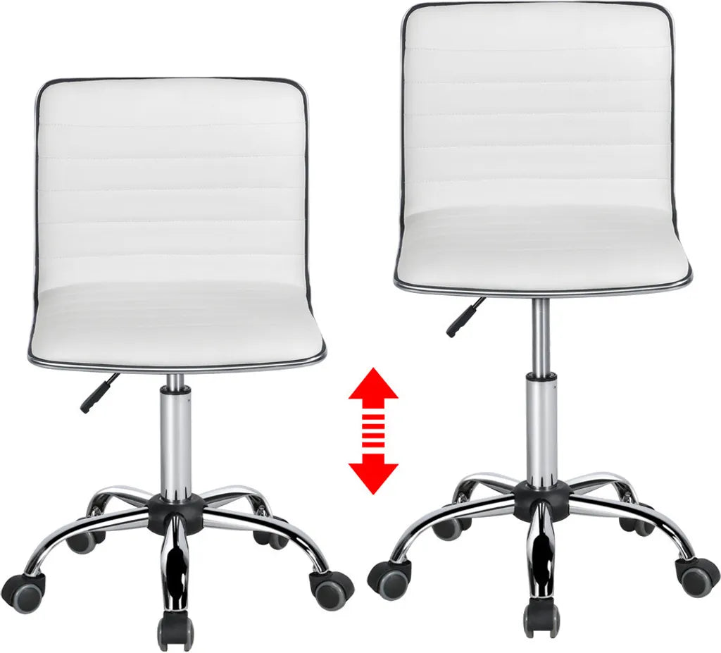 Yaheetech Bureaustoel Zonder Armleuningen 48,5 x 48,5 x 78,5-93 cm - Wit - Verstelbare Draaistoel met Wielen