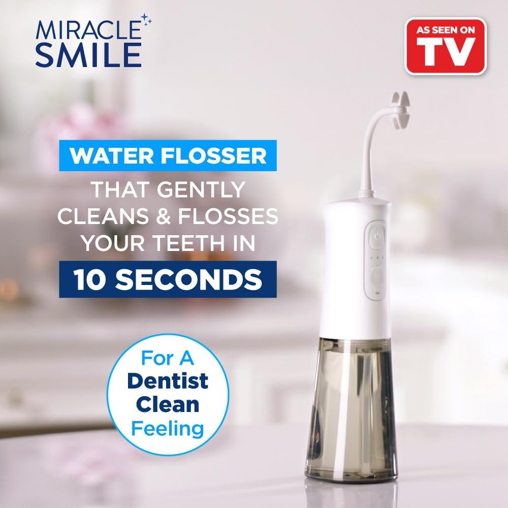Ontel Miracle Smile Waterflosser - Cordless Mondirrigator met H-Vormige Flosser Kop - 4 Waterstralen - 3 Drukstanden - USB Oplaadbaar