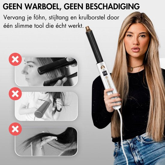 Sansbeauté® 9-in-1 Airstyler met Diffuser en Opbergdoos - Multistyler - Föhnborstel Kort Haar - Haarkruller - Haarstyler - Haardroger - Warmteborstel - Krulborstel - Krultang - Haarstijler - Stijlborstel - 5 in 1 Hairstyler
