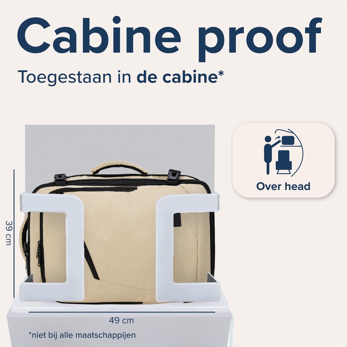 TRVLMORE 40L Reistas Rugzak – Handbagage – 49 x 34 x 13 cm – Beige