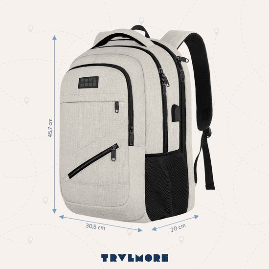 TRVLMORE Rugzak met Levenslange - Rugtas met 15,6 Inch Laptopvak - Schooltas - Spatwaterdicht - Heren en Dames - Jongens en Meisjes - 28L - Champagne