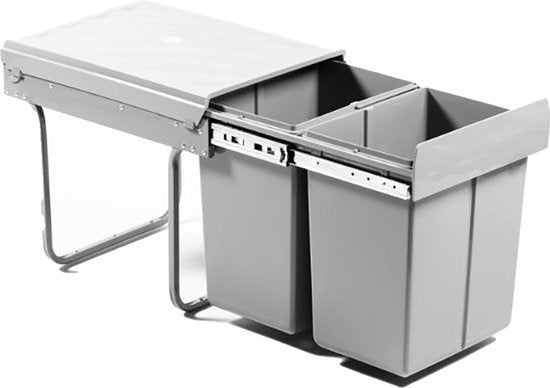 Homra Inbouwprullenbak – Uittrekbaar & Soft-Close – 2x20L – 34 x 48 x 41,5 cm – Grijs
