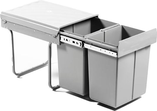 Homra Inbouwprullenbak – Uittrekbaar & Soft-Close – 2x20L – 34 x 48 x 41,5 cm – Grijs