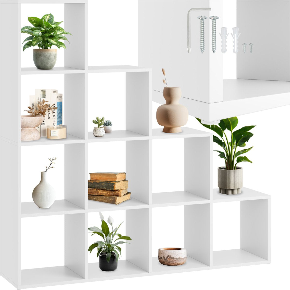 tectake boekenkast Talisa - Open kast met 10 vakken - Trapvormig design - 130 x 29 x 130 cm - Wit