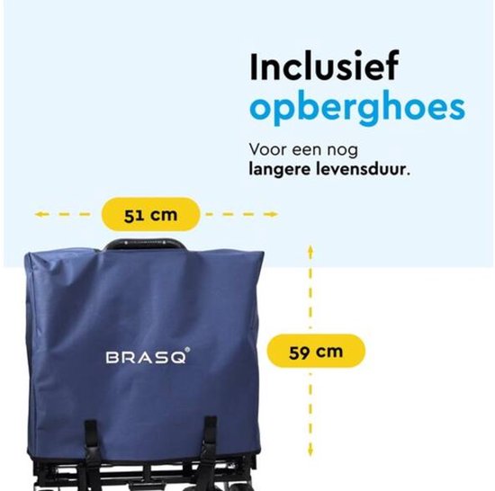 BRASQ Bolderkar Opvouwbaar - 100 Liter - 80 KG Draagkracht - Draaibare wielen mét rem - 90x51x100 CM - Verstelbare hendel - Inklapbare Bolderwagen - Compact – Blauw