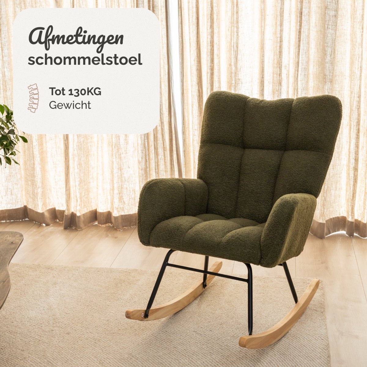 SITTT Noella schommelstoel - donker groen - 70x96x97 cm - relaxstoel & babykamer fauteuil