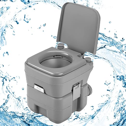 Goplus Draagbaar Campingtoilet 20L + 10L – HDPE – Spoelsysteem – Tot 200 kg – Grijs