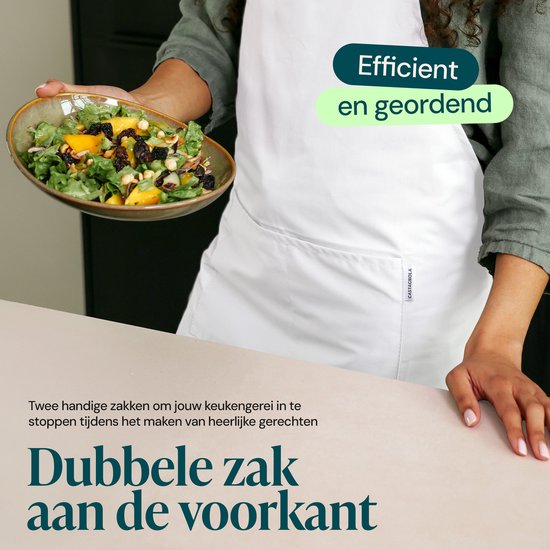 Castagnola keukenschort - Water- en vuilafstotend - Professioneel Kookschort - BBQ Schort voor Dames en Heren - Unisex - Verstelbare Gesp - Extra Grote Vakken - Wit