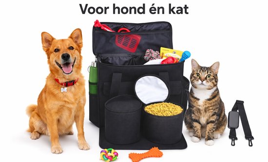 Honden Reistas – Hondentas met Voercontainers – Travel Bag - Hond of Kat -37x15x30 cm
