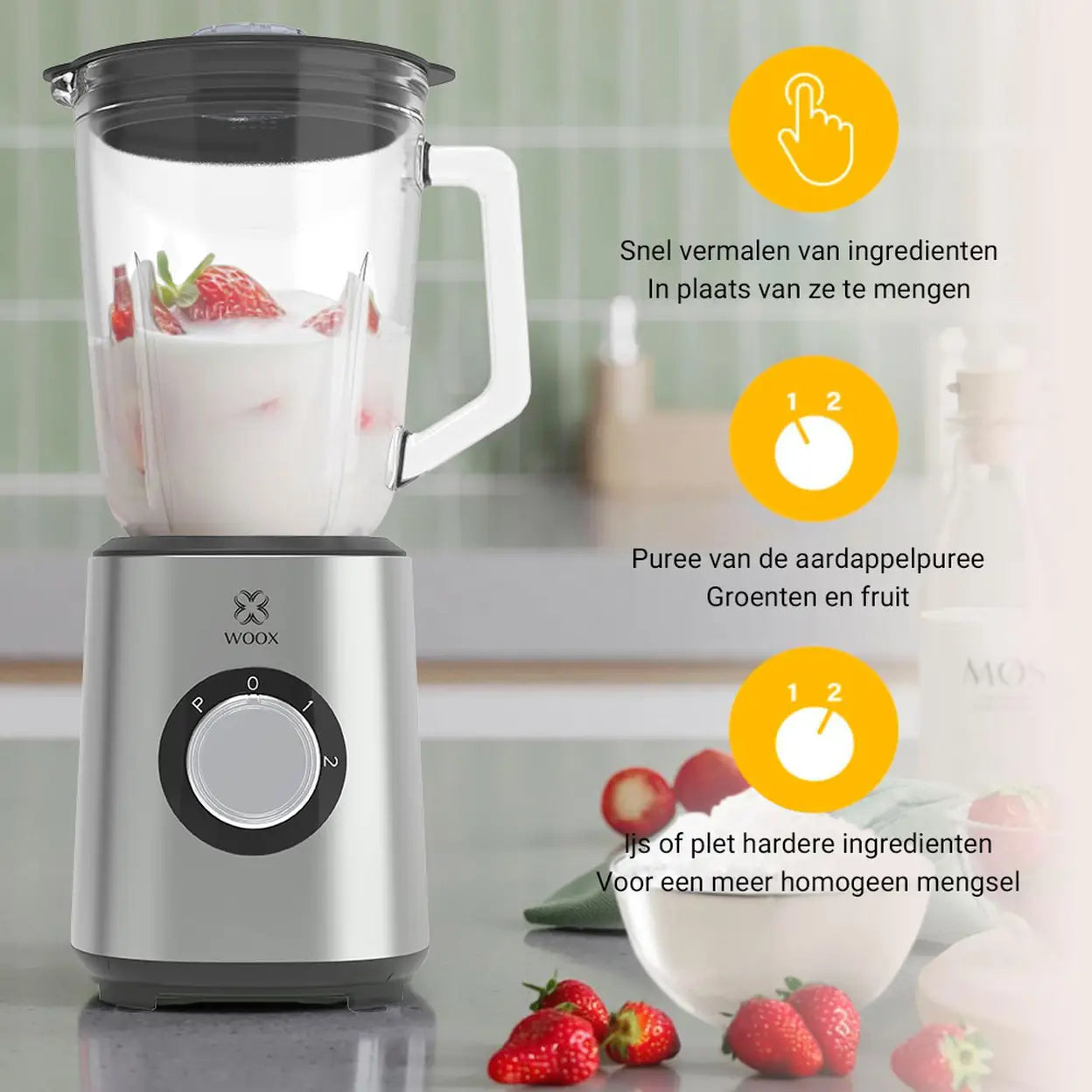 Woox Blender MX0198 - Zilver - 1000 W - 1,5 Liter - 10-Bladig RVS Mes - 3 Standen met Pulsefunctie - 20 x 20 x 38 cm