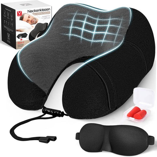 VAIVE Comfort Nekkussen Vliegtuig & Auto - Optimaal Support - Memory Foam - Reiskussen - Plus Slaapmasker & Oordopjes