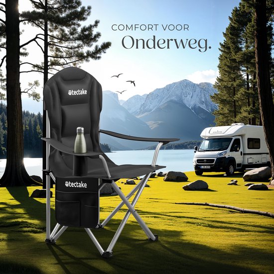 tectake® Campingstoel - Kampeerstoel - Opvouwbare stoel - Inclusief bekerhouder, opbergvak en draagtas - Luxe outdoorstoel - Glampingstoel