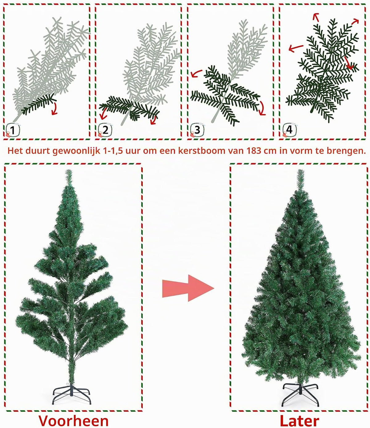 aheetech Kunstkerstboom - 182 x 93 x 93 cm - Groen - 528 Takpunten