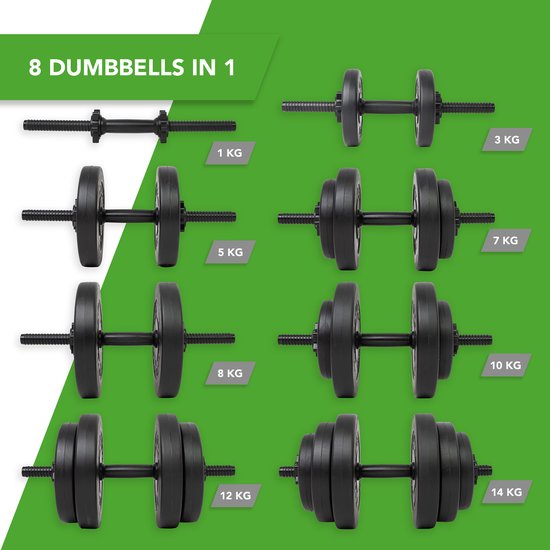 Tunturi Gewichten - Halterset - Dumbbell Set - 2 Stuks - Totaal 28kg - Zwart - Vinyl - incl. gratis fitness app