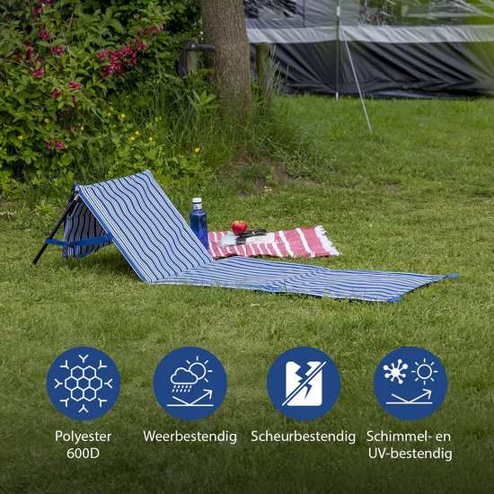 Campart Strandstoel en Strandligbed BE-0421 - Stretcher en Stoel Inklapbaar - Strandmat met verstelbare rugleuning - Met afneembaar hoofdkussen - Blauw Wit