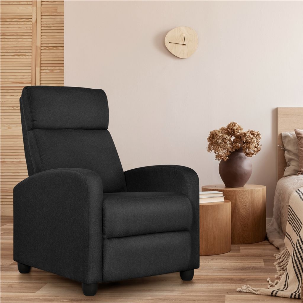 Yaheetech Relaxfauteuil met ligfunctie - Tv-stoel - Linnenlook - Zwart - 67 x 85 x 99,5 cm