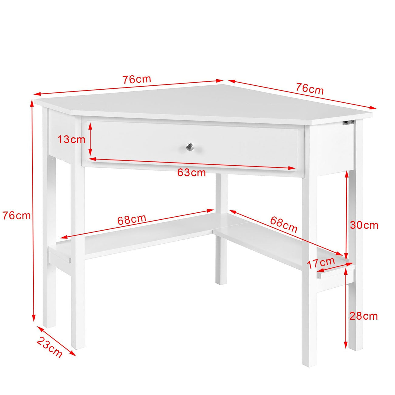 SoBuy FWT31-W Bijzettafel met lade - Hoekmodel - 76 x 76 x 76 cm - Wit