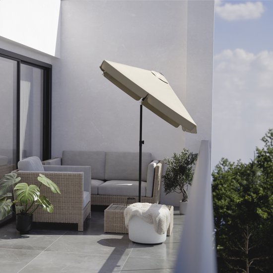 LifeGoods Parasol - Tuin - Balkonparasol - 200x125cm - 30° Kantelbaar - Waterdicht - UPF50+ - Taupe