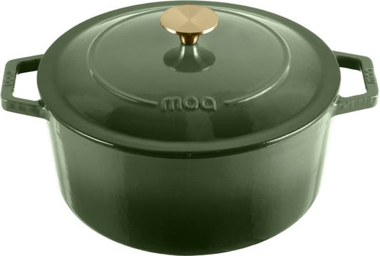 MOA Gietijzeren Braadpan - 5,7L - Voor Alle Warmtebronnen incl. Inductie - Met Deksel - Ø 26cm - Anti-Aanbaklaag - Groen