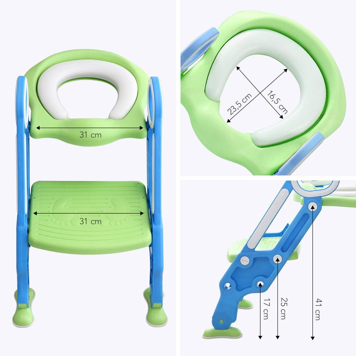 LifeGoods WC Verkleiner met Trapje - Toilettrainer met Opstapje - Potje peuter - 2 tot 7 Jaar - Groen/Blauw