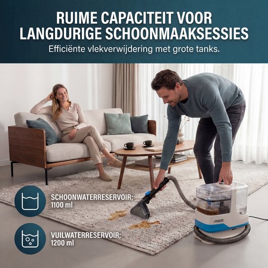 Princess Tapijtreiniger - Draagbare Vlekkenreiniger - Meubelreiniger - Incl. 3 Opzetstukken - 1100ml - Krachtige Stof & Vlekverwijderaar - Geschikt voor Bank, Meubels, Tapijt & Auto - Zelfreinigend - Spot Master 332013