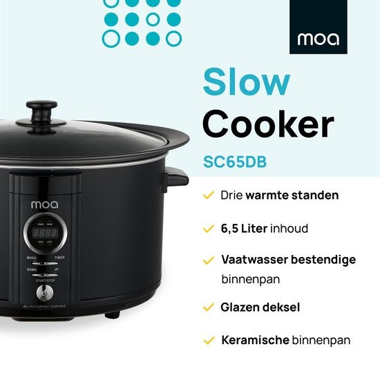 MOA Slowcooker Digitaal - 6,5 liter - Zwart - BPA vrij - SC65DB