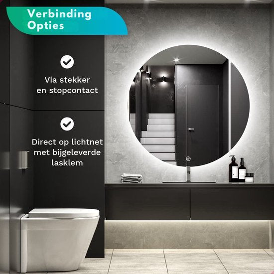 Mirlux Badkamerspiegel – Rond 60 cm – LED Verlichting & Verwarming – Anti-Condens Douchespiegel – Frameloos