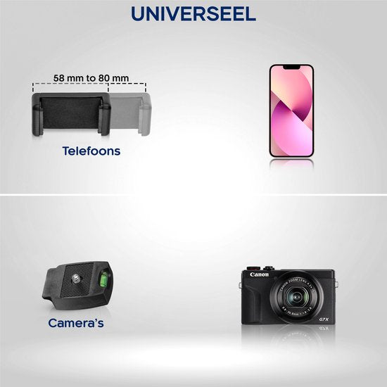 Studio ME Telefoon Statief - 128 cm - Tripod Smartphone - Zwart - Camera Statief - Telefoonhouder - Incl. Bluetooth Afstandsbediening - Statief Telefoon