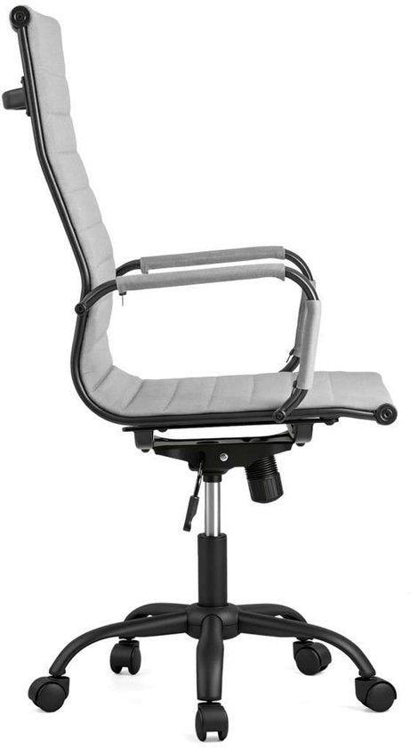 Feel Furniture - Luxe Bureaustoel - Hoge Rugleuning - Lichtgrijs met Mat Zwart Frame