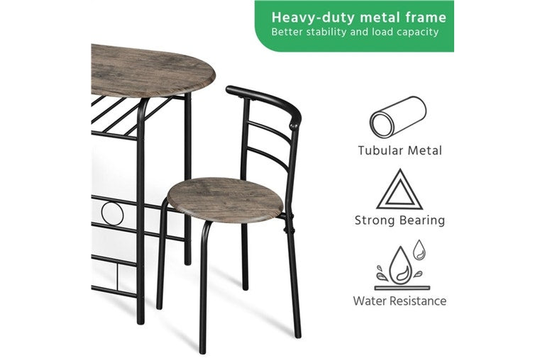 Yaheetech Bistroset 3-delig - Tafel 80 x 53 x 74,5 cm - 2 Stoelen - Opbergvak - Zwart