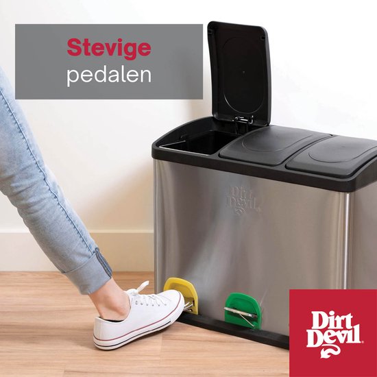 Dirt Devil - Pedaalemmer - 3x 15L - Prullenbak Afvalscheiding - RVS - Zilver