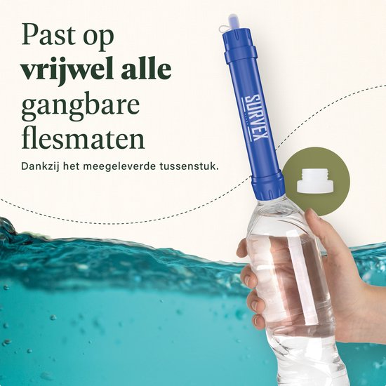 SURVEX Personal Water Filter Straw XL 4000L – Uniek KDF-55 filter – Waterfilter Survival & Outdoor – BPA-vrij – Noodpakket voor Thuis – Complete Set Waterzuiveringsapparaat – Drinkfles Waterzuivering Outdoor – Overlevingspakket – Blauw