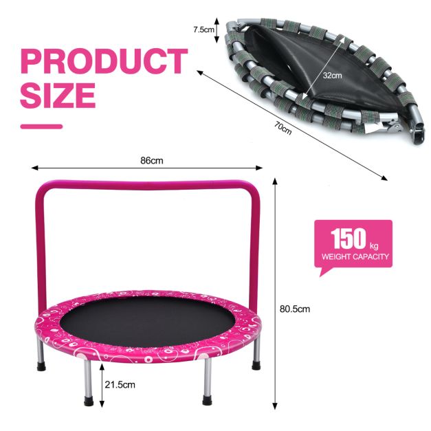 Coast Kindertrampoline – Met Handvat – max. 150 kg – 92 x 92 x 80,5 cm – Roze