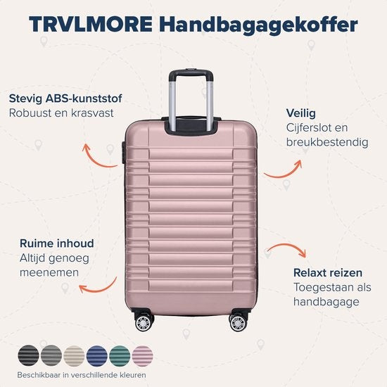 TRVLMORE Koffer - Handbagage - Cijferslot - 54x36x20cm - 38L - Roségoud