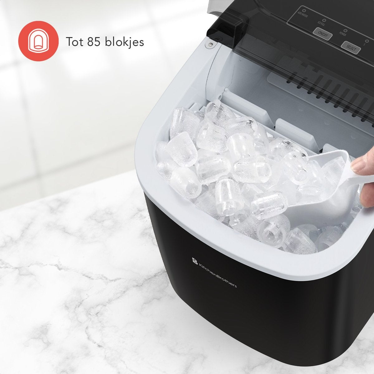 KitchenBrothers IJsblokjesmachine –  Zelfreinigingsfunctie - 1,2 L – 100 W – 22,2 x 29,4 x 29 cm – Zwart