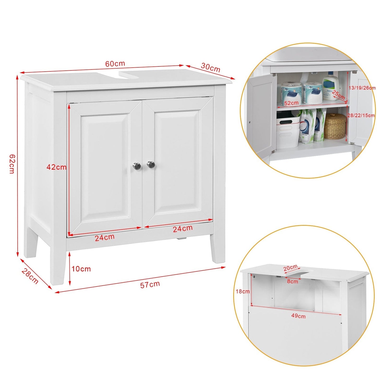 SoBuy FRG202-W Wastafel Kast Wit - 2 Deuren - 70x38x20 cm