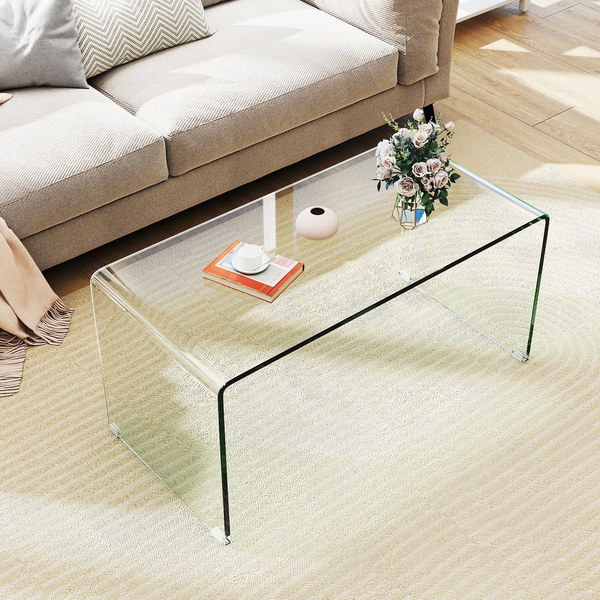Coast Salontafel - U-vormig bijzettafel - gehard glas - 81,5 x 42 x 40 cm - transparant