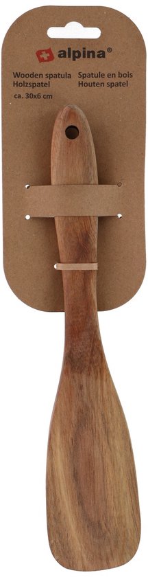 alpina Houten Spatel 30 cm - Acaciahout - Ergonomisch Ontwerp - Geschikt voor Dagelijks Koken en Bakken - Duurzaam en Eenvoudig te Reinigen - Met Ophanghaak - Bruin