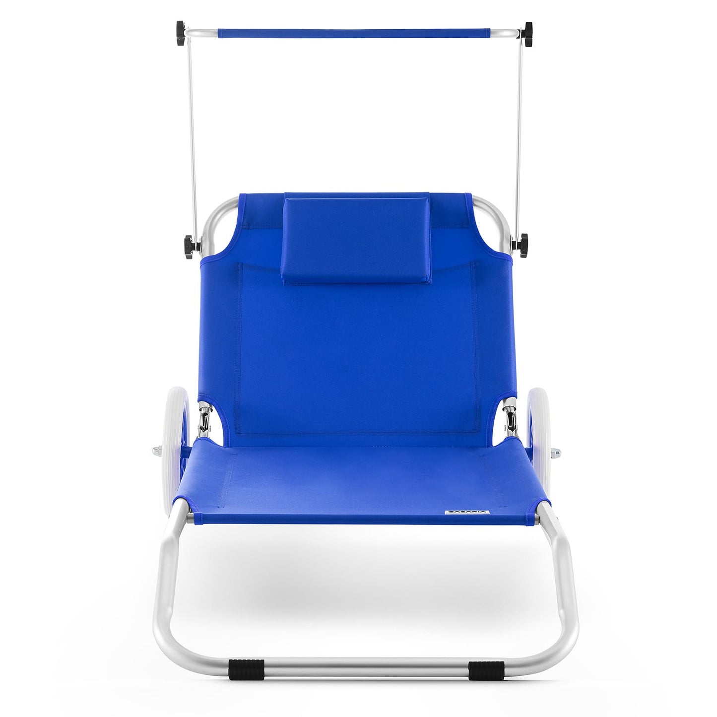 Casaria Ligbed Kreta - Blauw - Aluminium - Opvouwbaar met Wielen, Zonnescherm & Hoofdkussen - 150 x 52 cm