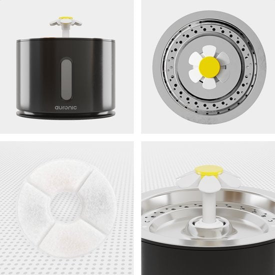 Auronic Drinkfontein voor Katten en Honden - 2,4L - Incl. 4 Filters en 2 Borstels - Zwart