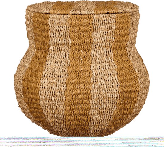 Mica Decorations Tacoma Opbergmand met Deksel - H47 x Ø50 cm - Jute - Geel
