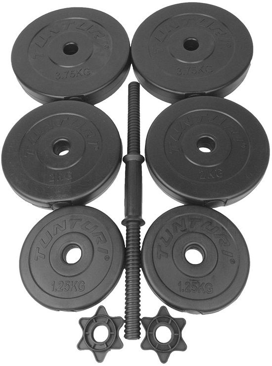 Tunturi Gewichten - Halterset - Dumbbell Set - 2 Stuks - Totaal 28kg - Zwart - Vinyl - incl. gratis fitness app