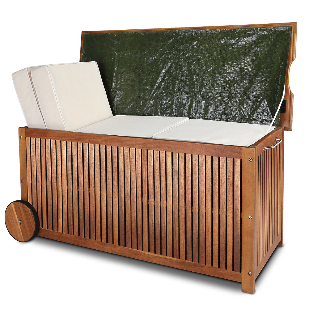 Casaria Opbergbox – Waterdicht Acaciahout met Wielen & Binnenzeil – 117 x 52 x 58,5 cm – Bruin