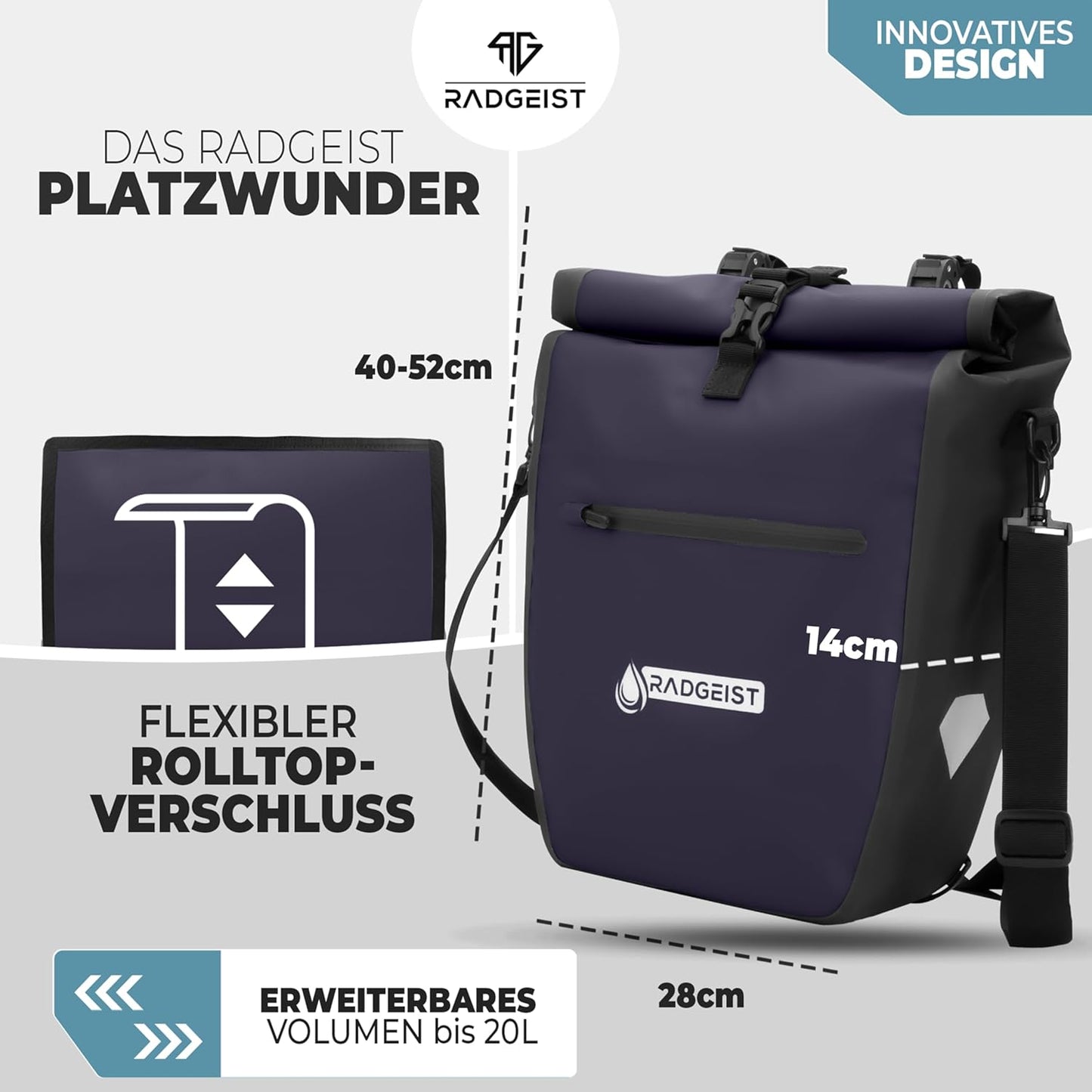 Fietstas voor bagagedrager - Tas voor fietsbagagedrager - Bagagedraagtas waterdicht & schoudertas - Fietstas met reflectoren