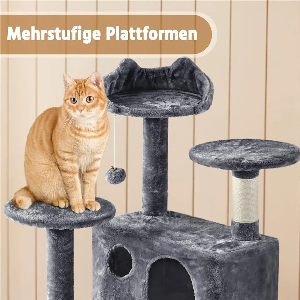 Yaheetech Krabpaal Donkergrijs – 158 cm Hoog – Met 3 Uitkijkplatforms en 2 Kattenhuisjes