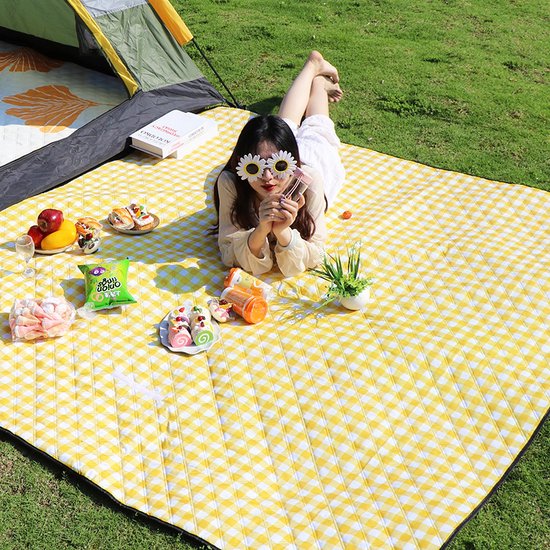 Fuegobird- Picknickdeken-200 x 200 cm-Stranddeken- Opvouwbare campingdeken- Waterdicht- Zanddichte picknickmat- Draagbare tuin-strandmat- Machinewasbaar- voor kamperen- Tuin- Park- Strand-geschikt voor kinderen's kruipdeken (geel)