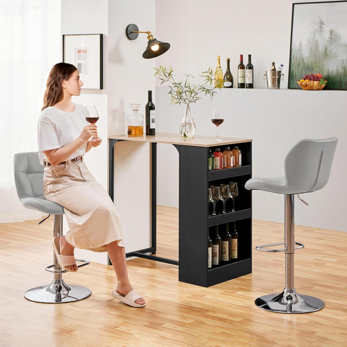 Yaheetech Barstoelen Set van 2 - Verstelbare Zithoogte 62,5-84,5 cm - Kunstleer