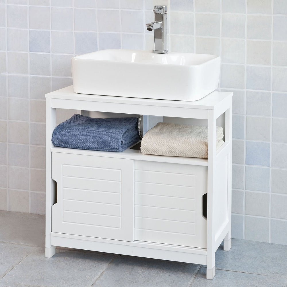 SoBuy FRG128-W Wastafelmeubel - 2 Schuifdeuren 1 Plank - Wit - 60x61x30 cm