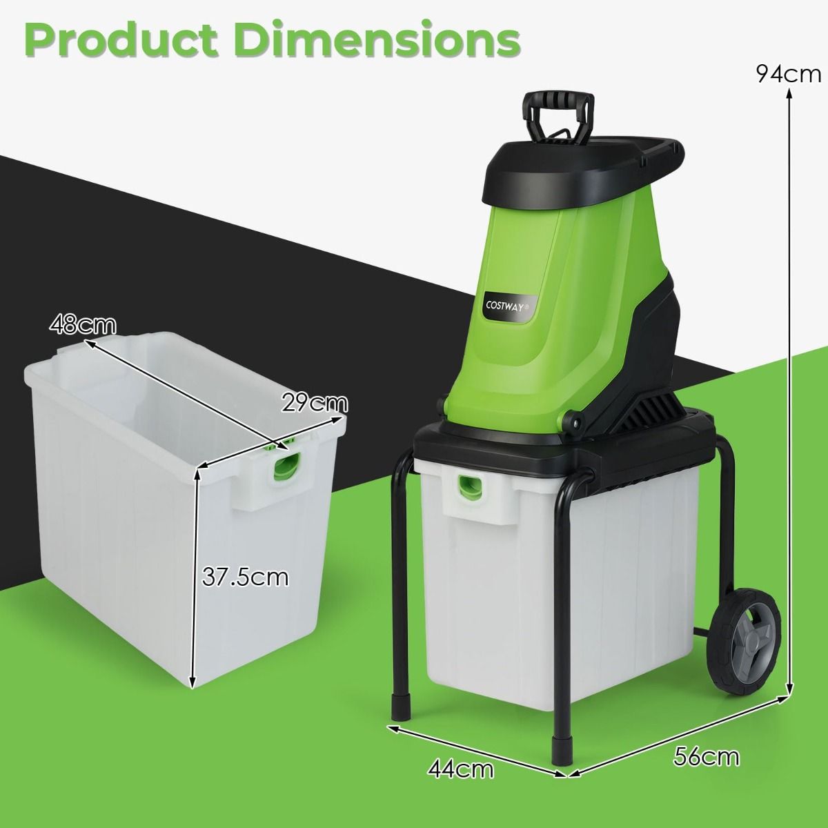 Coast Elektrische tuinversnipperaar - 2800 W motor - 50 liter opvangbak - groen en zwart