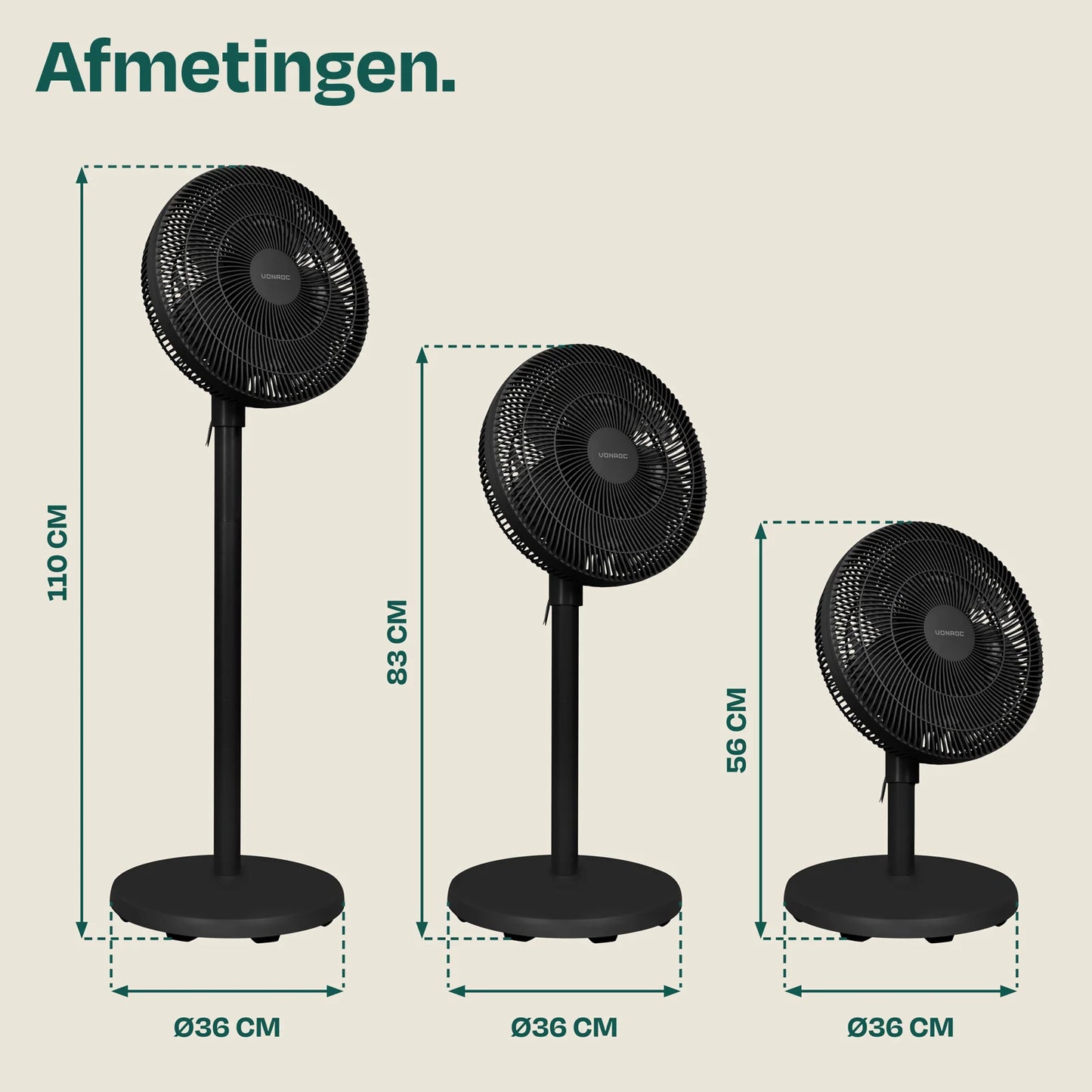 VONROC Vloerventilator Met Afstandsbediening – In 3 Hoogtes Verstelbaar Met 7 Ventilatorbladen En Timer – Voor Slaapkamer En Woonkamer – Zwart Kunststof – 110 cm
